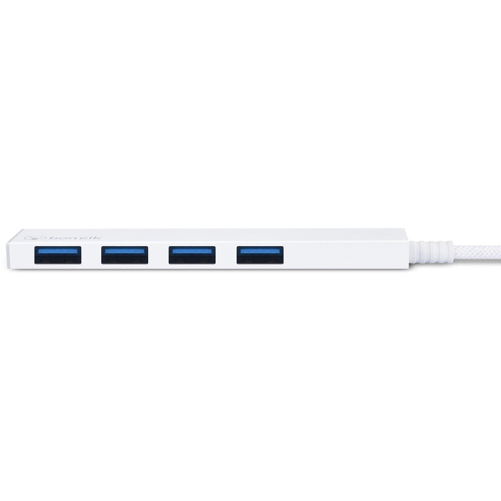 Bonelk Long-Life USB-A to 4 Port USB 3.0 Slim Hub (White)