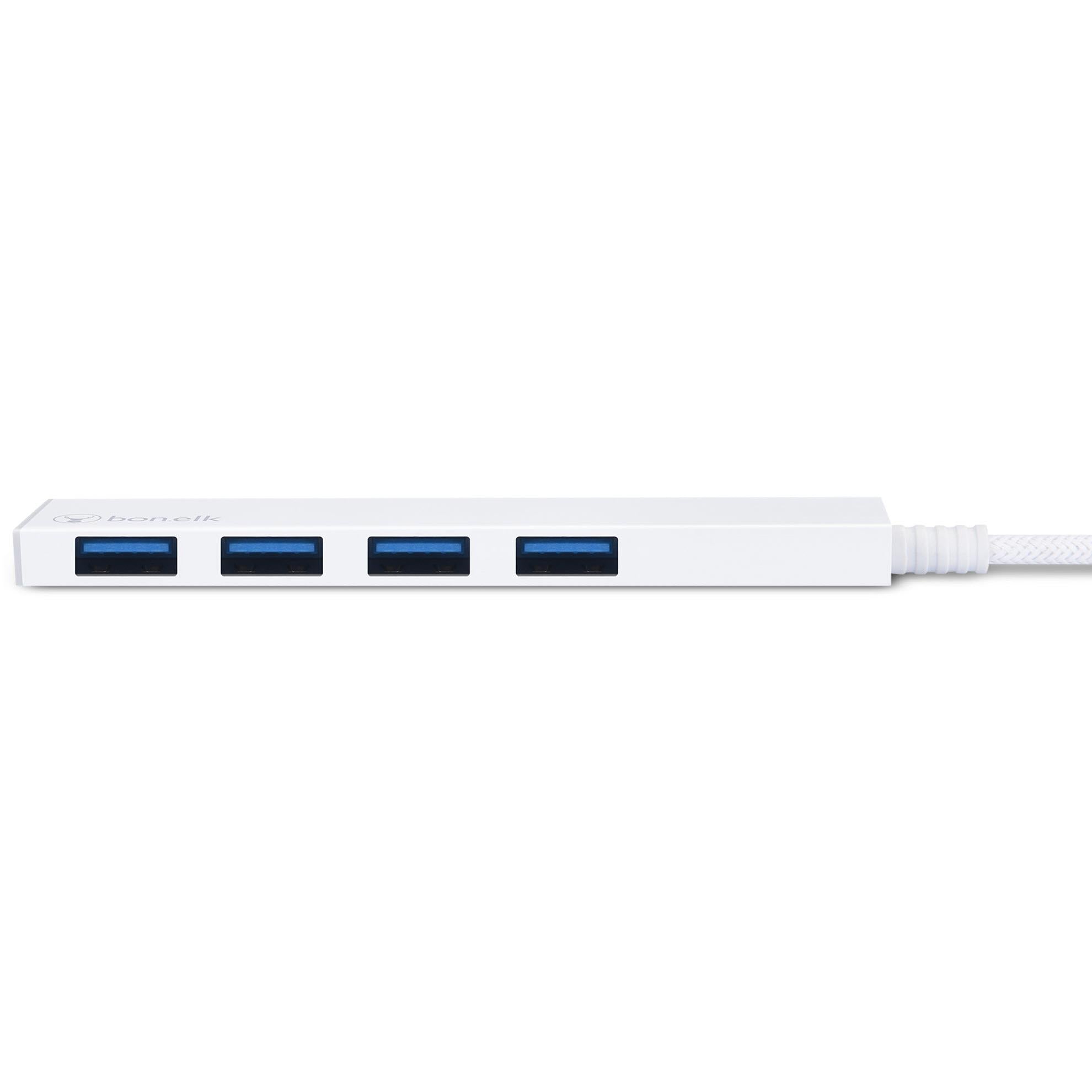 Bonelk Long-Life USB-A to 4 Port USB 3.0 Slim Hub (White)