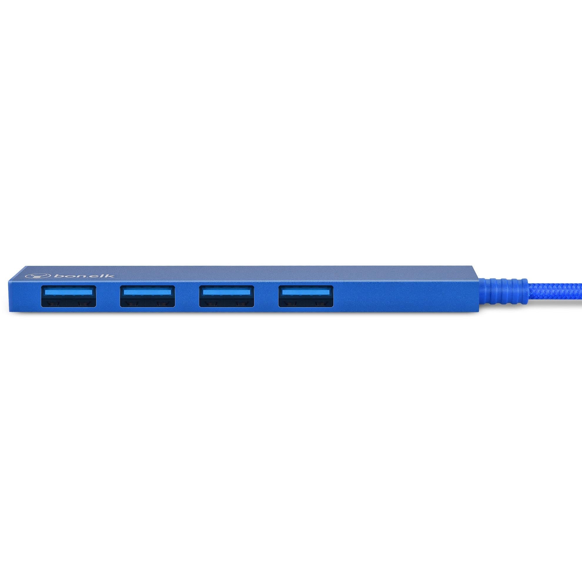 Bonelk Long-Life USB-A to 4 Port USB 3.0 Slim Hub (Blue)