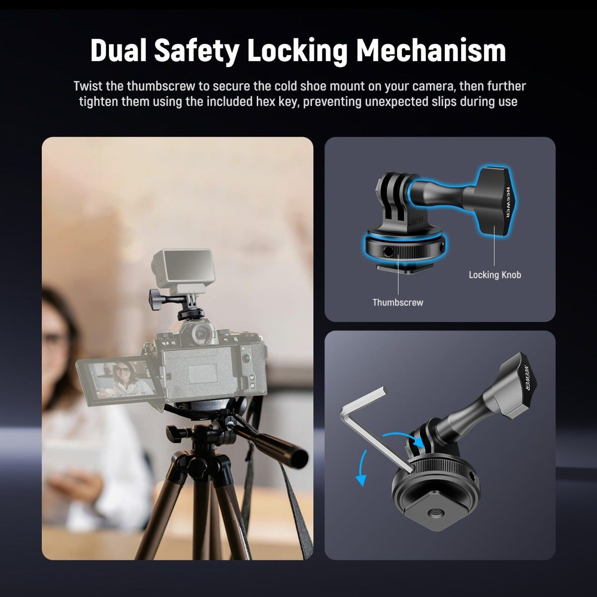 NEEWER GP-63 Action Camera Cold Shoe Mount Adapter