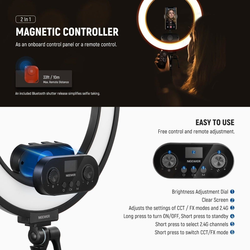 NEEWER RL45B Edge Lit Soft Ring Light with Phone Holder and Light Stand
