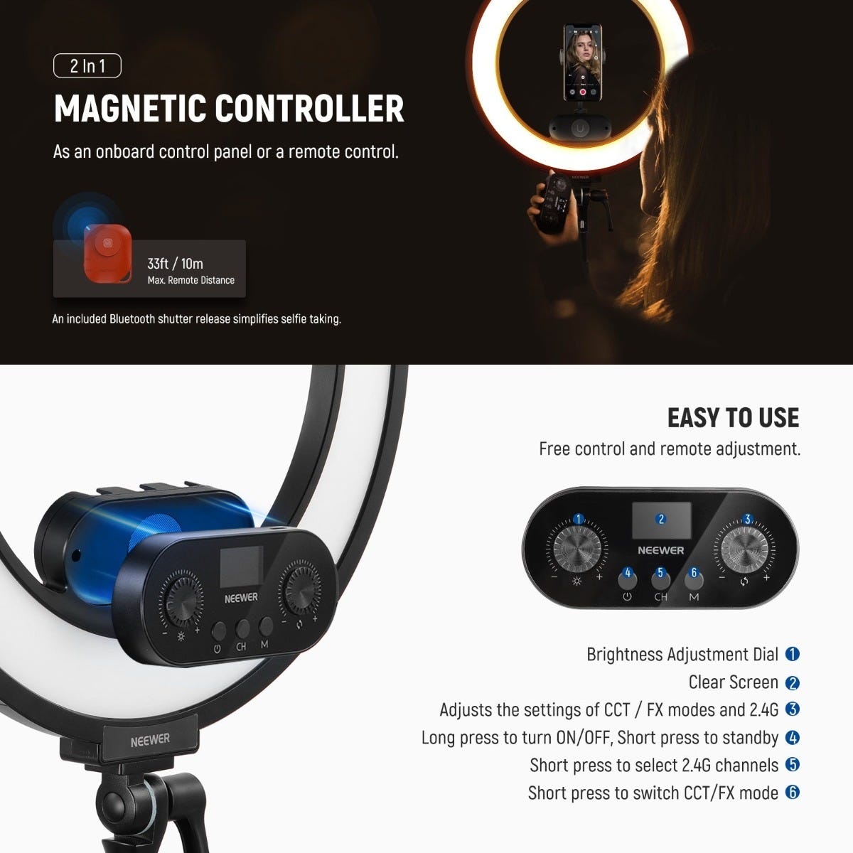 NEEWER RL45B Edge Lit Soft Ring Light with Phone Holder and Light Stand