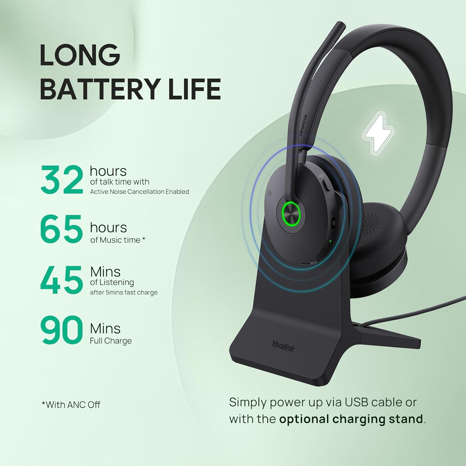 Yealink BH74 UC Stereo Bluetooth Wireless Headset with Charge Stand
