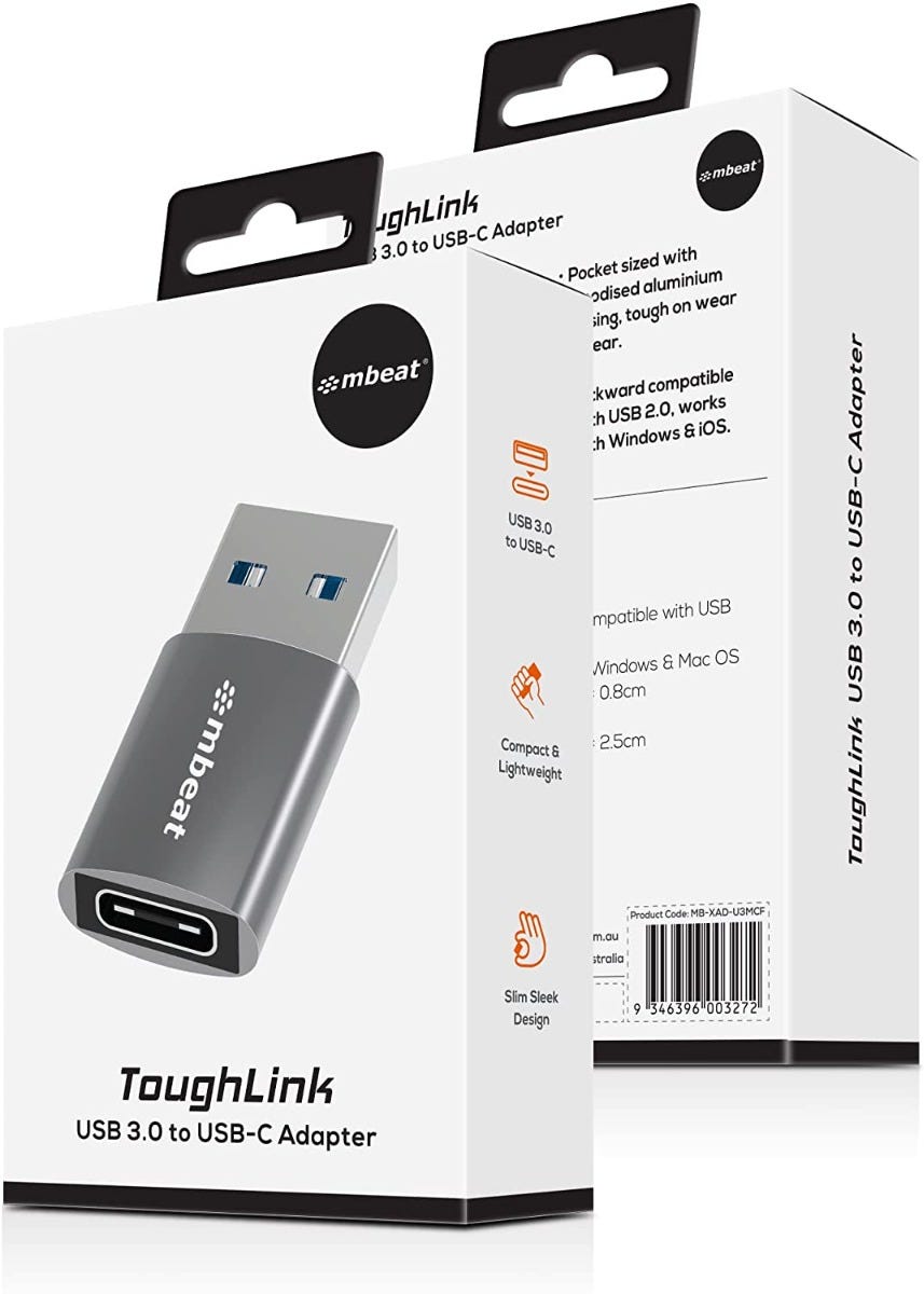 Mbeat Elite USB 3.0 (Male) to USB-C (Female) Adapter (Space Grey)