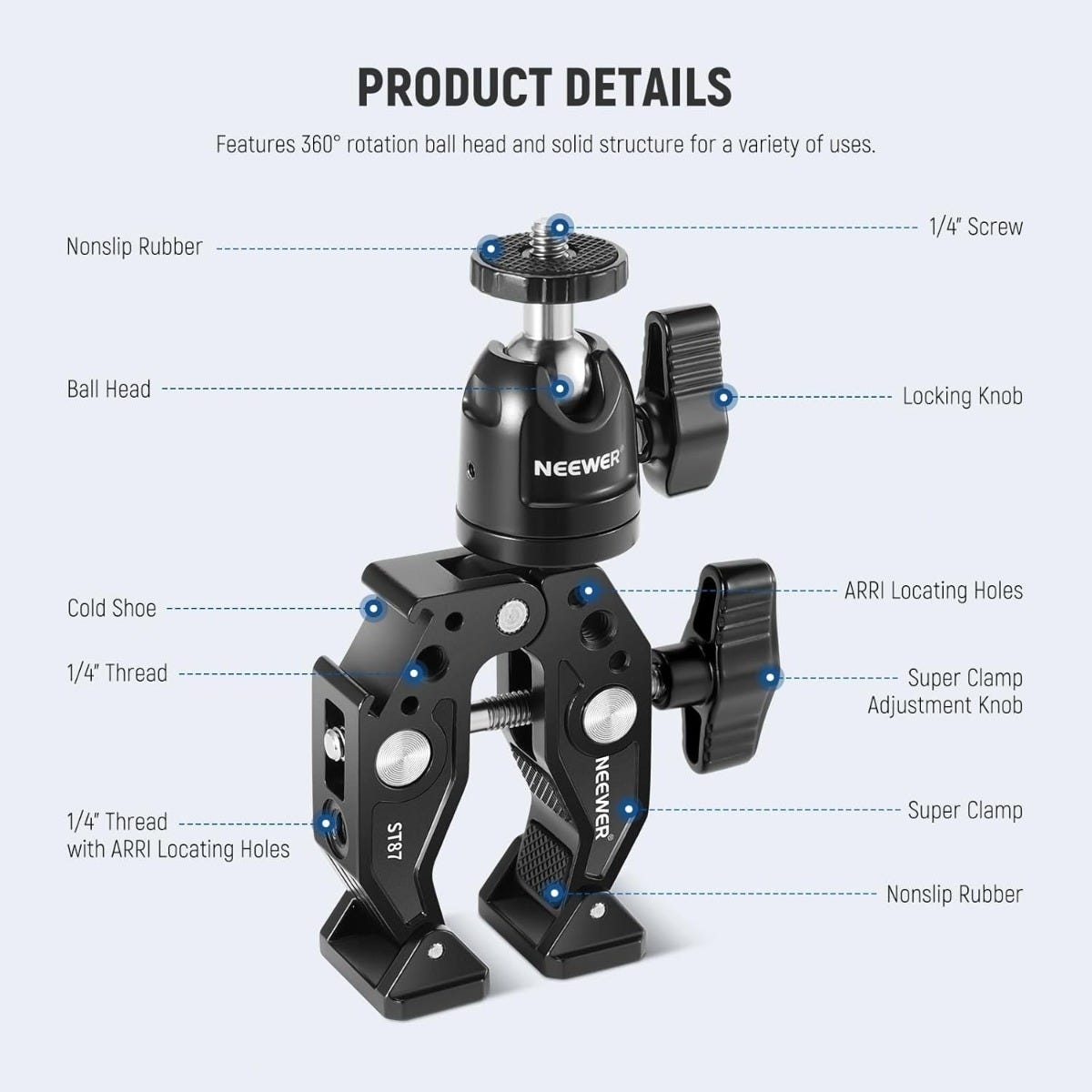 NEEWER ST87 Super Clamp with Ball Head