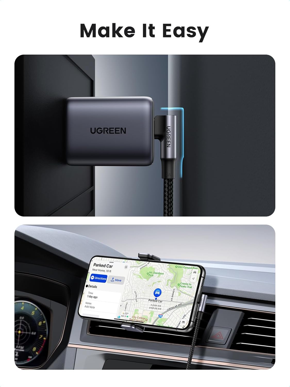 Ugreen 3m 100W 90 Degree Angle USB-C Braided Cable 