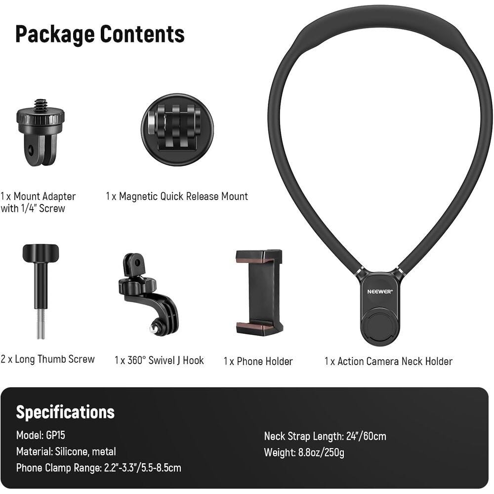 NEEWER GP-15 Flexible Action Camera Magnetic Neck Mount - Black
