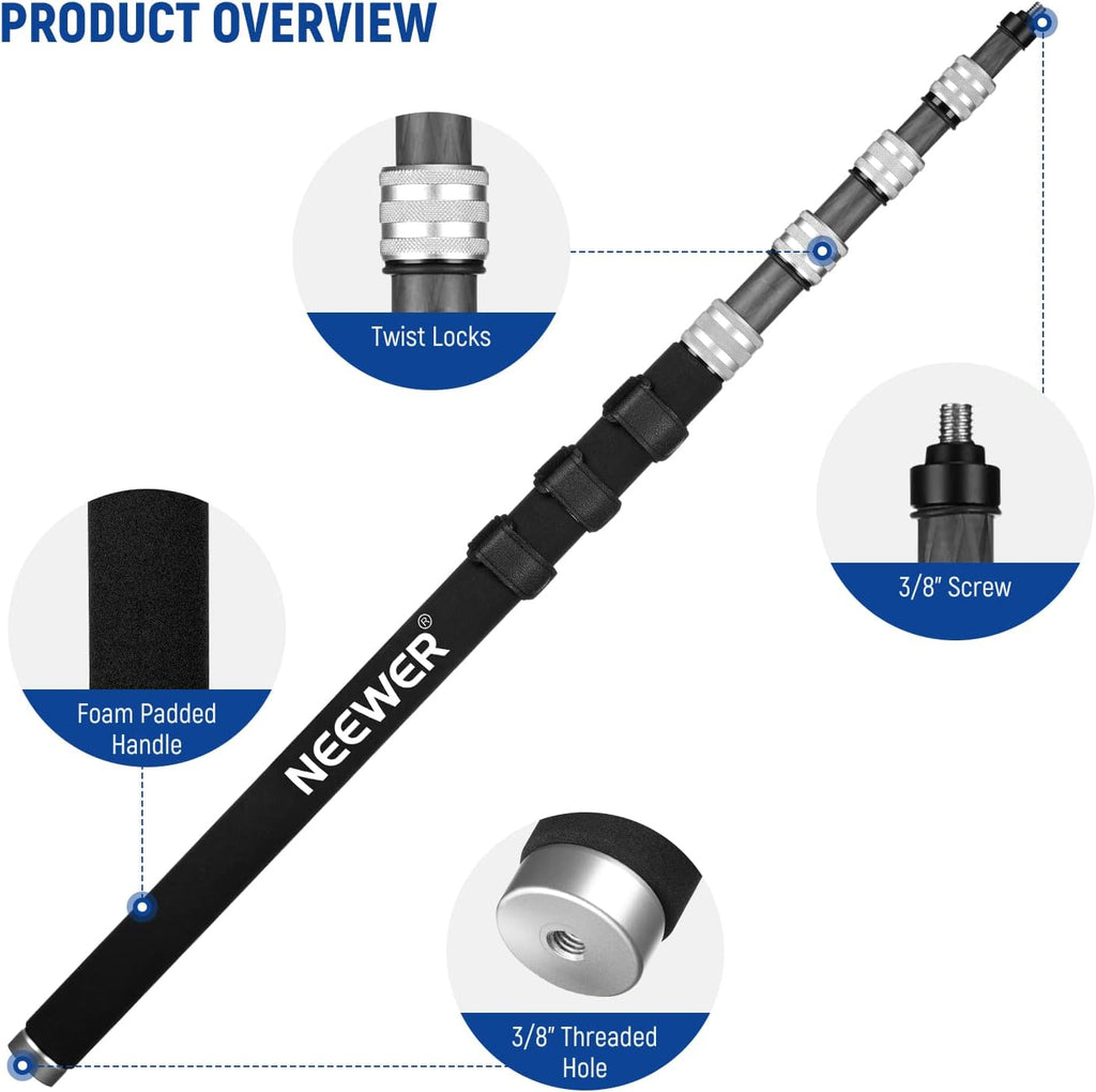 NEEWER MS-300C 75-300cm Carbon Fiber Microphone Boompole Holder
