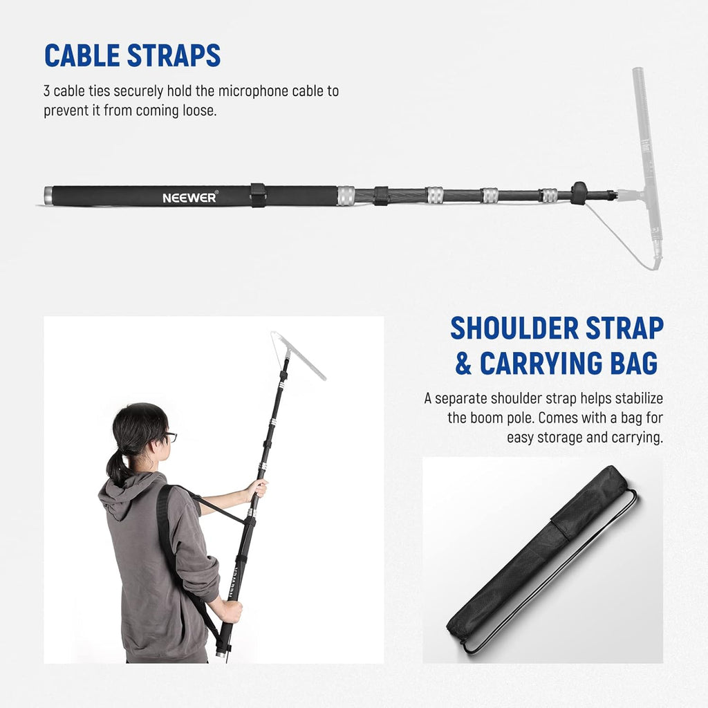 NEEWER MS-300C 75-300cm Carbon Fiber Microphone Boompole Holder