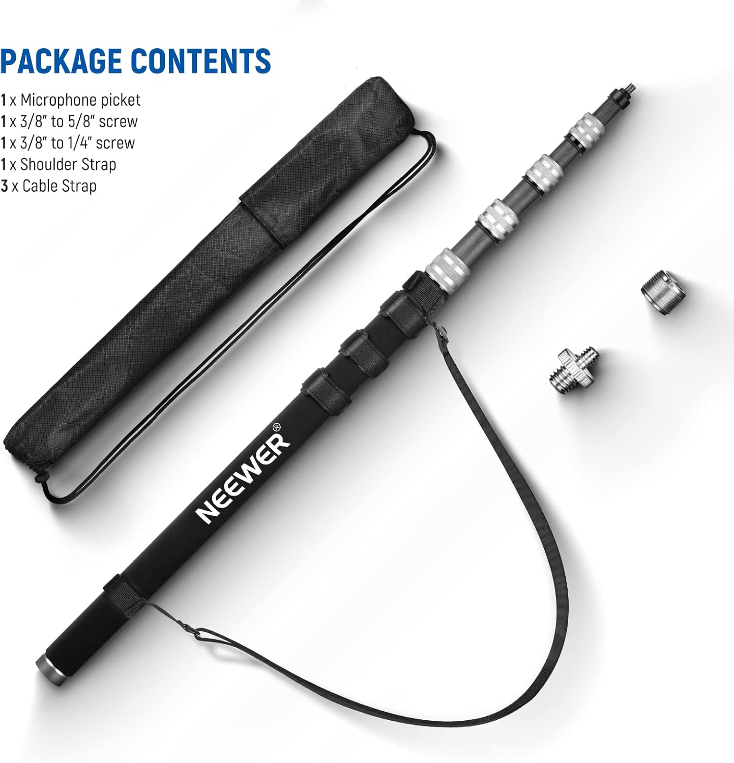 NEEWER MS-300C 75-300cm Carbon Fiber Microphone Boompole Holder