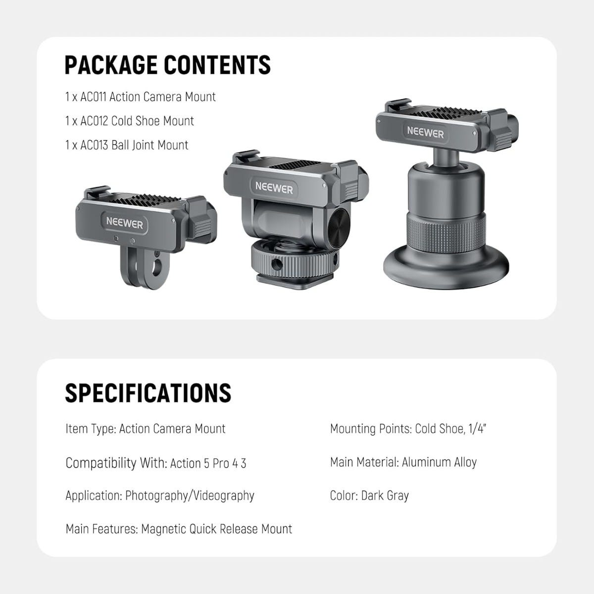 NEEWER AC013 Accessories Kit for DJI Osmo Action - Gray