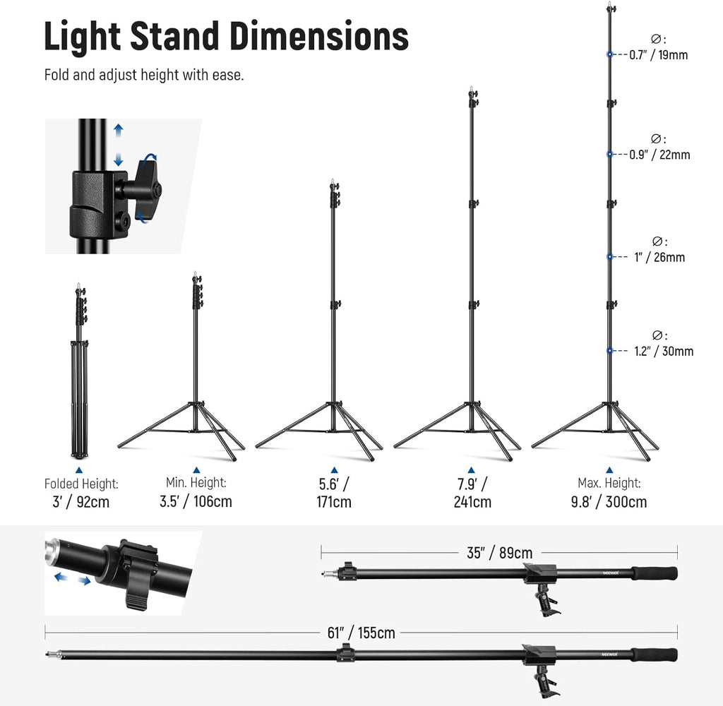 NEEWER 300cm Air Cushion Light Stand with 90-156cm Boom Kit