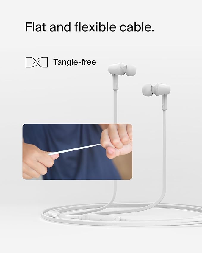 Belkin SoundForm USB-C Wired Earbuds with Adjustable Volume Limiter (White)