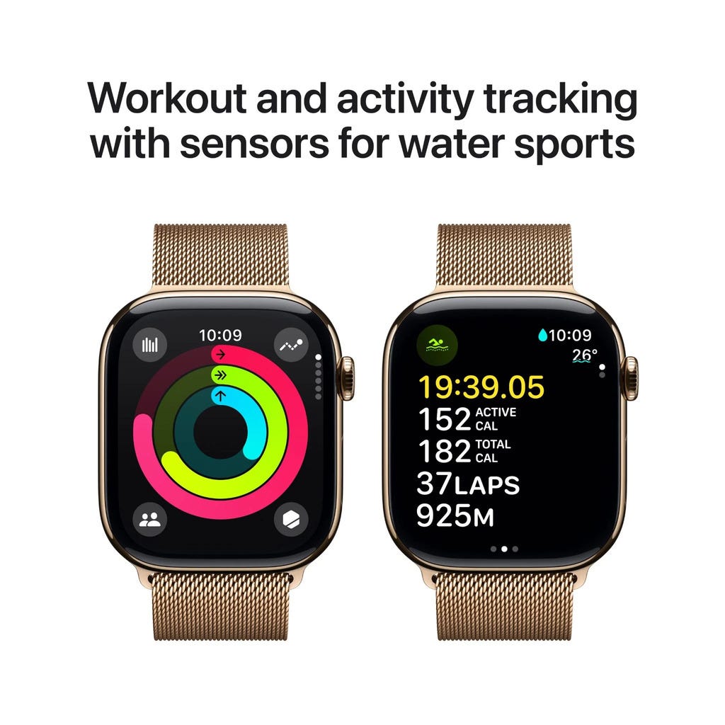 Apple Watch Series 10 46mm Gold Titanium Case GPS + Cellular Sport Band (S/M) (Milanese)