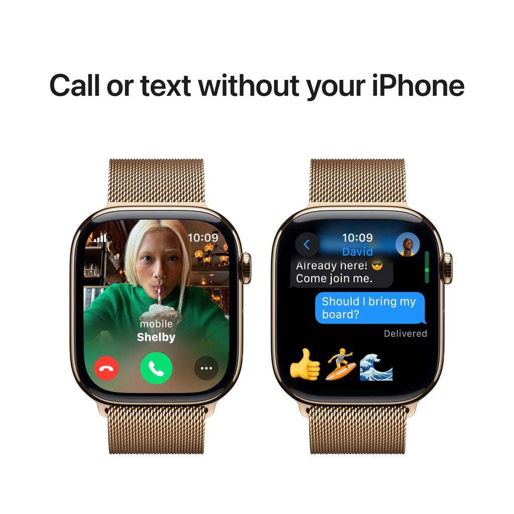 Apple Watch Series 10 46mm Gold Titanium Case GPS + Cellular Sport Band (S/M) (Milanese)