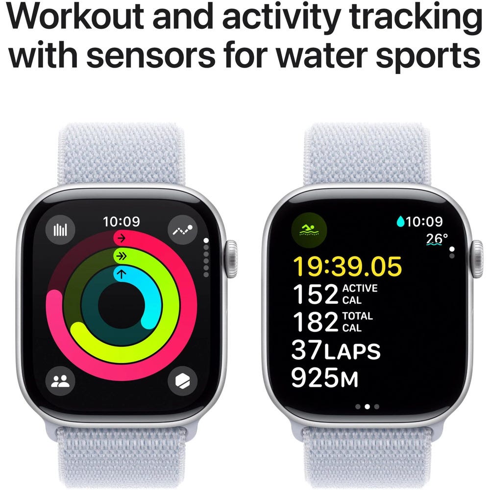 Apple Watch Series 10 42mm Silver Aluminium Case GPS + Cellular Sport Loop (Blue)