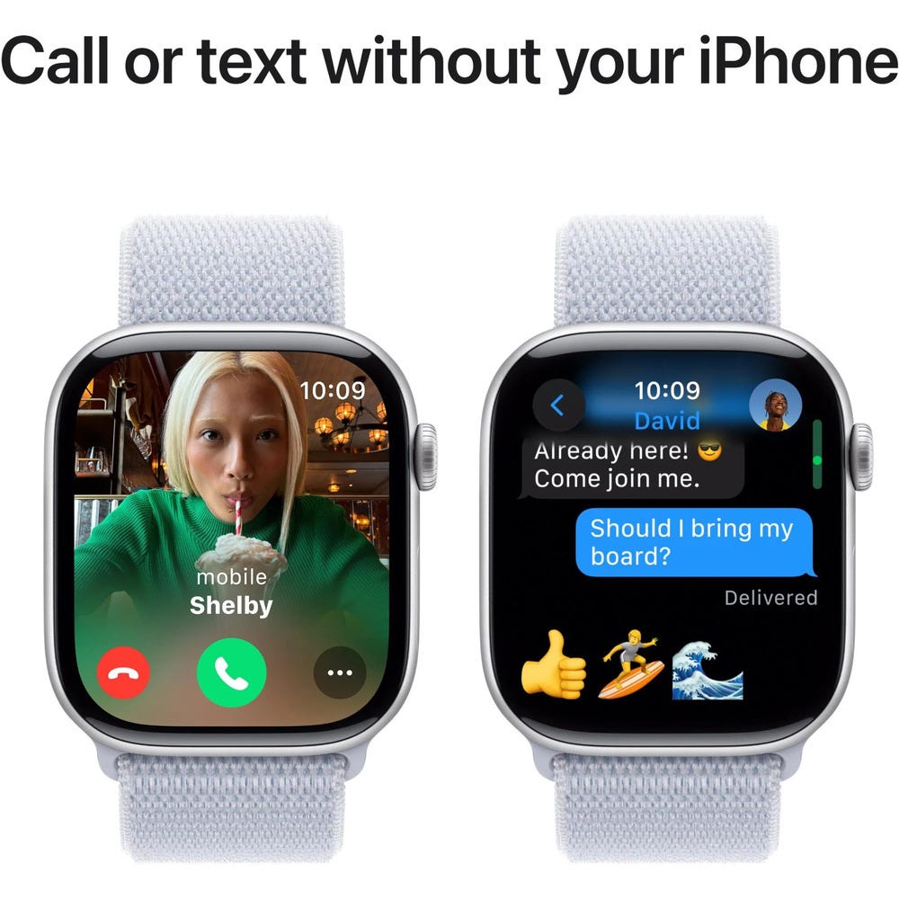 Apple Watch Series 10 42mm Silver Aluminium Case GPS + Cellular Sport Loop (Blue)
