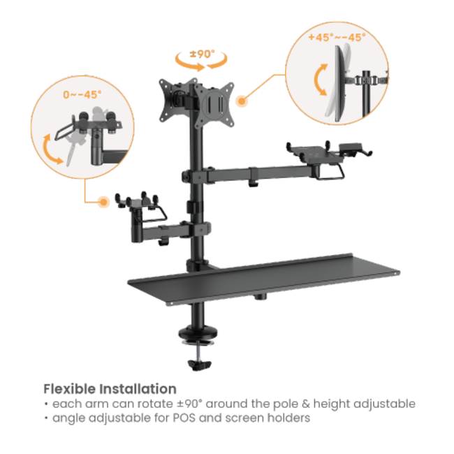 Brateck POS Mounting Solution For Dual Screens (with keyboard tray)