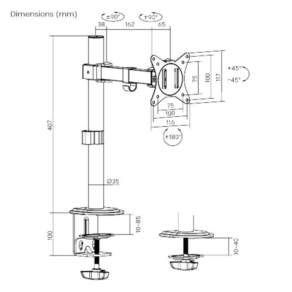 Brateck Single-Monitor Steel Articulating Monitor Mount