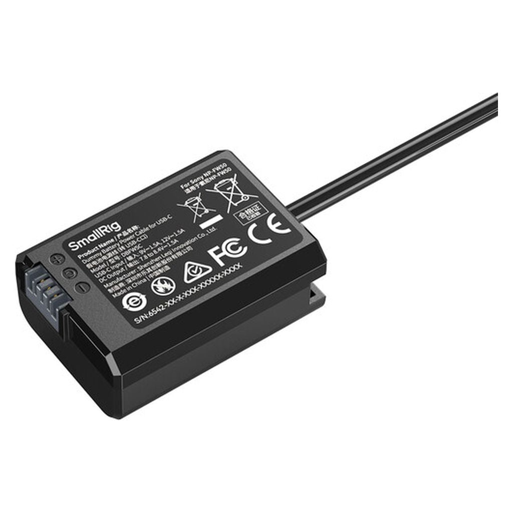 SmallRig Dummy Battery Power Cable for USB-C for Sony NP-FW50 6542