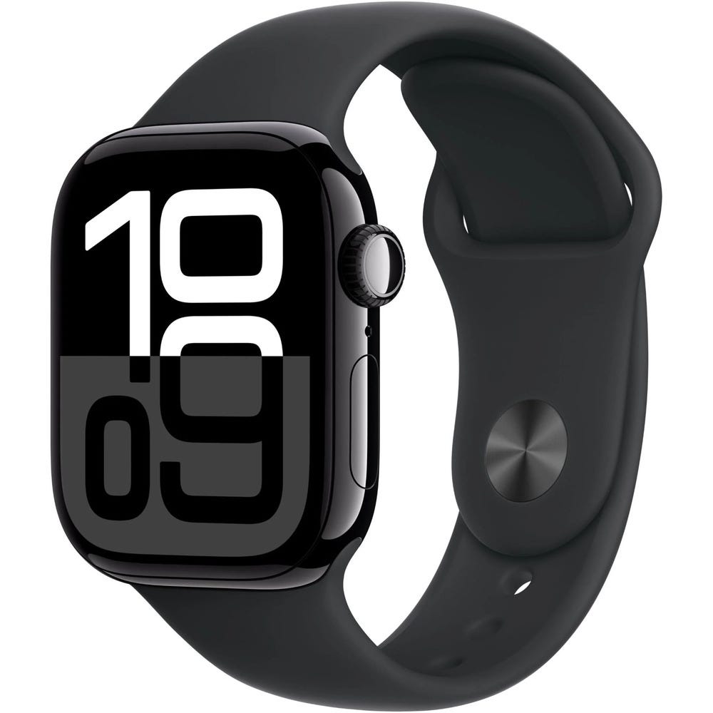 Apple Watch Series 10 42mm Jet Black Aluminium Case GPS + Cellular Sport Band (M/L) (Black)
