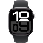 Apple Watch Series 10 42mm Jet Black Aluminium Case GPS + Cellular Sport Band (M/L) (Black)
