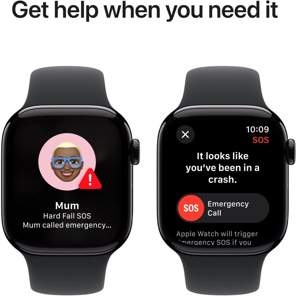 Apple Watch Series 10 42mm Jet Black Aluminium Case GPS + Cellular Sport Band (M/L) (Black)
