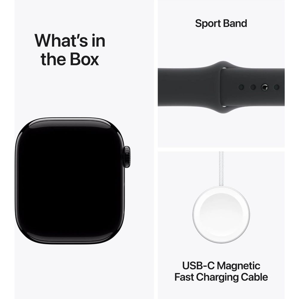 Apple Watch Series 10 42mm Jet Black Aluminium Case GPS + Cellular Sport Band (M/L) (Black)