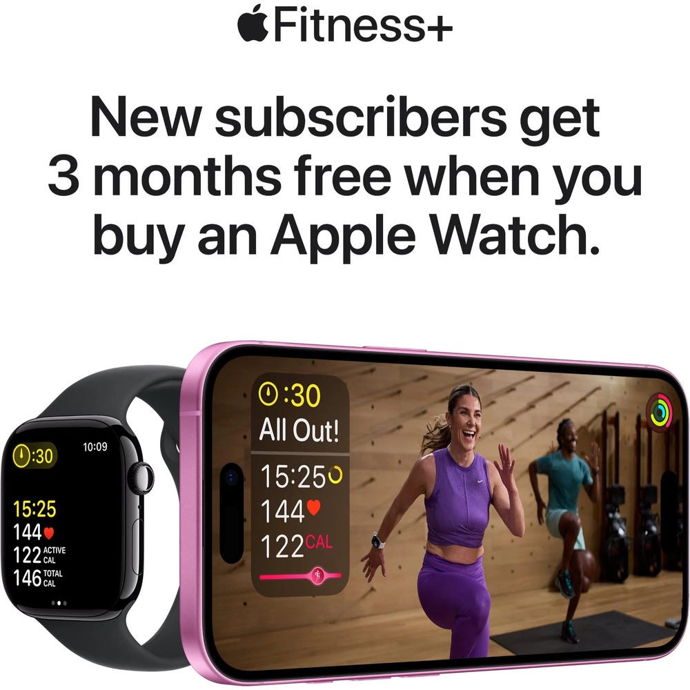 Apple Watch Series 10 42mm Jet Black Aluminium Case GPS + Cellular Sport Band (M/L) (Black)