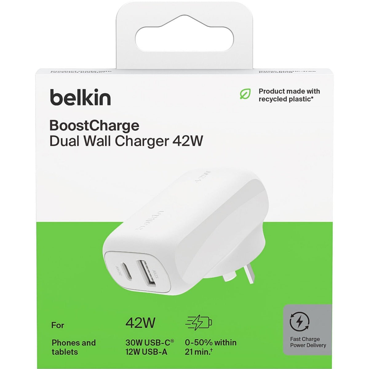 Belkin 42W USB-A + USB-C Wall Charger w/PPS & PD (White)