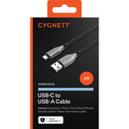Cygnett Armoured 2m USB-C to USB-A Cable (Black)