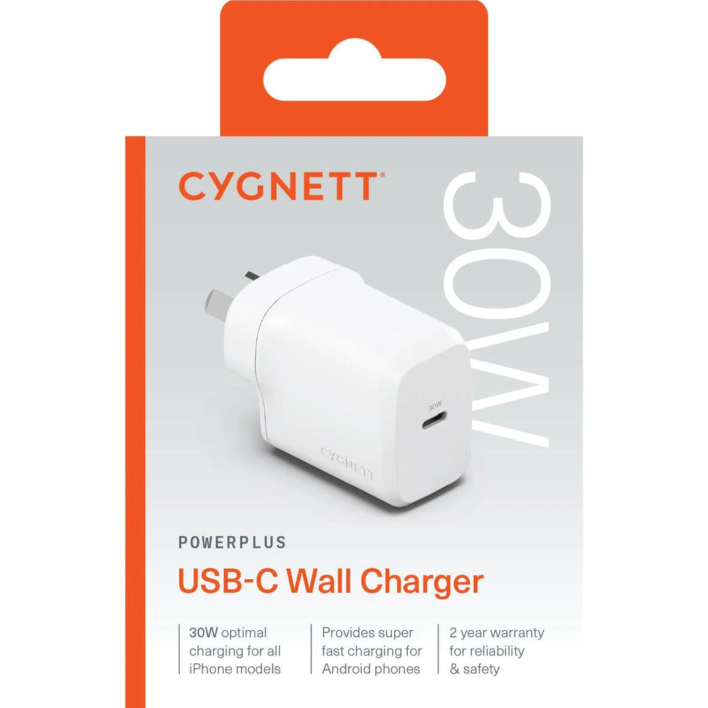 Damaged Box Cygnett PowerPlus 30W Single Port GaN USB-C Wall Charger - White