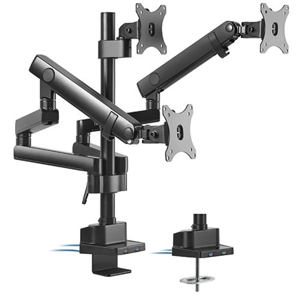 Brateck Triple Monitor Aluminum Slim Pole Held Mechanical Spring Arm 17"-27"