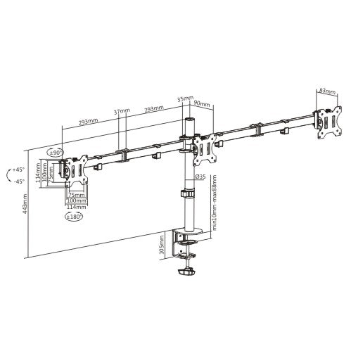 Brateck Triple Screens Economical Double Joint Articulating Steel Monitor