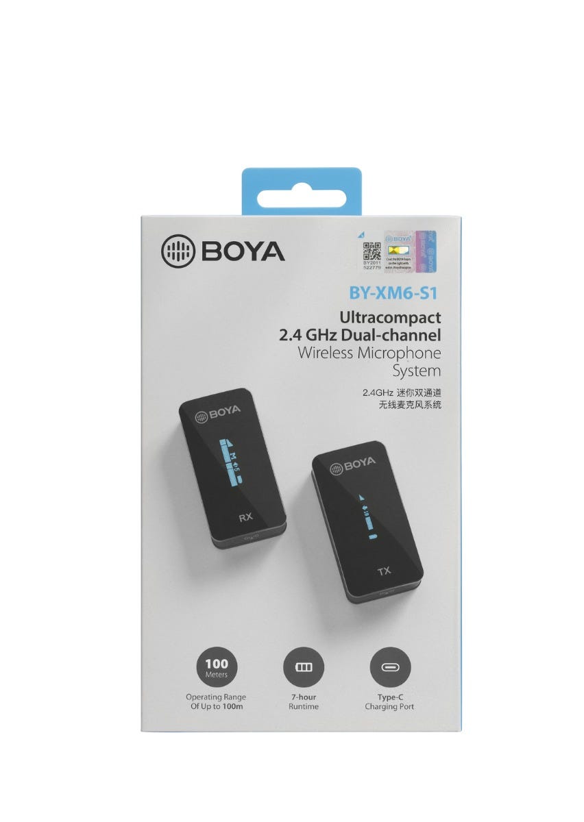BOYA BY-XM6-S1 Ultra Compact 2.4GHz Wireless Microphone (1xRX & 1xTX)