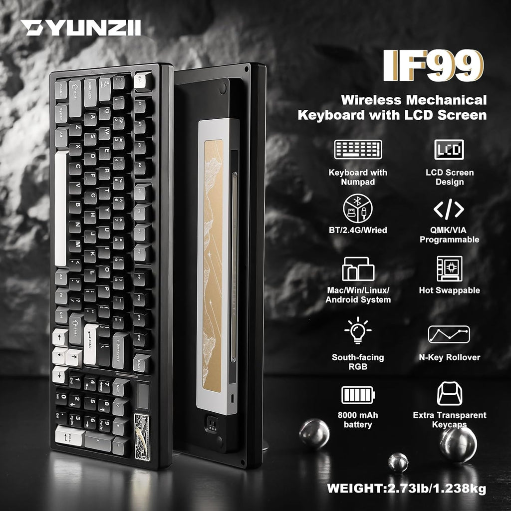YUNZII IF99 Mechanical Keyboard with LCD Screen (Black) (Cocoa Cream V2) 