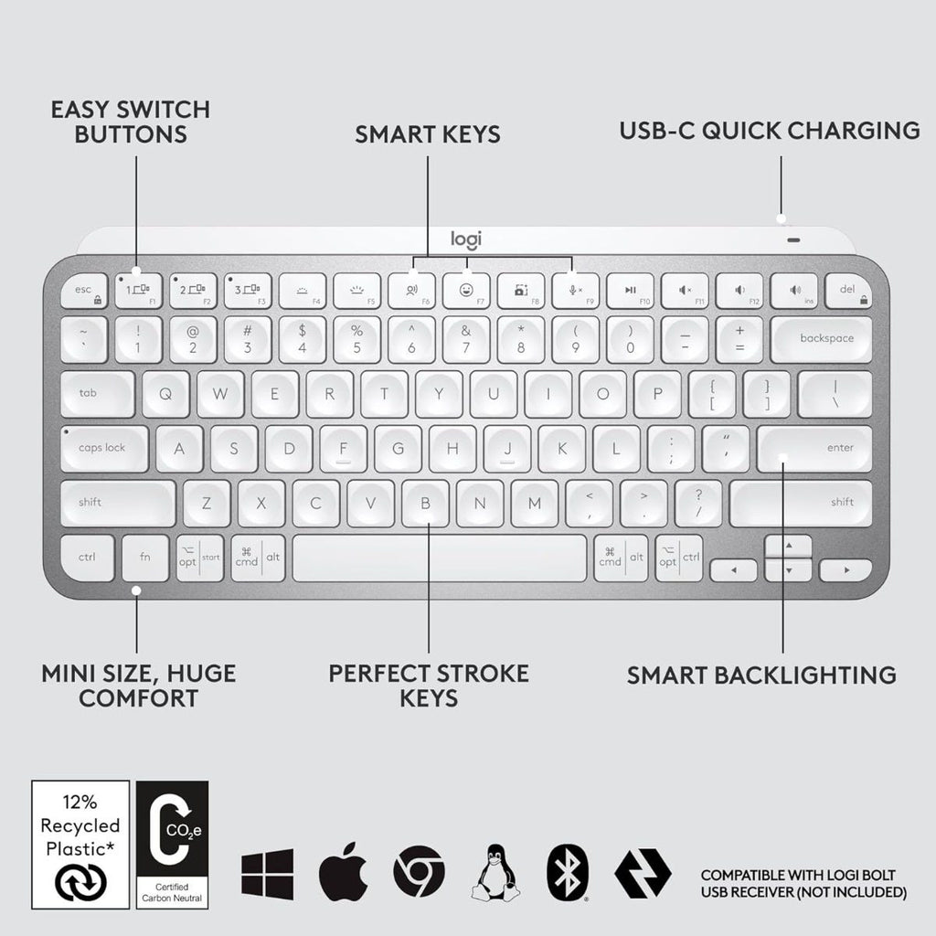Logitech MX Keys Mini Wireless Keyboard (Pale Grey)
