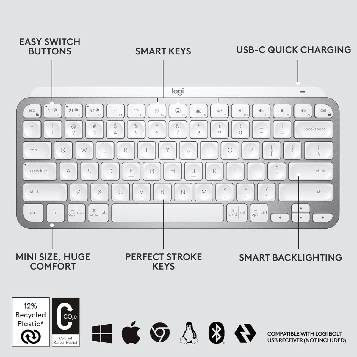 Logitech MX Keys Mini Wireless Keyboard (Pale Grey)