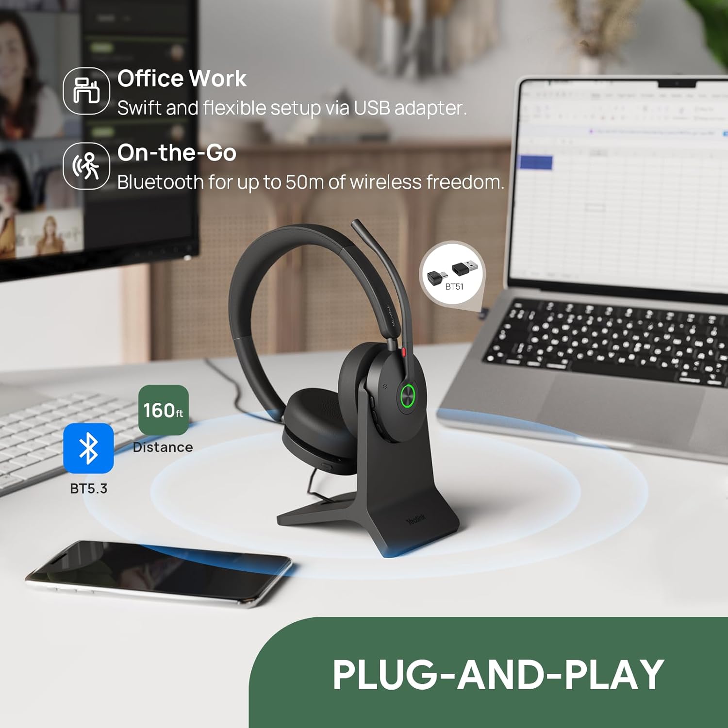 Yealink BH74 UC Stereo Bluetooth Wireless Headset with Charge Stand