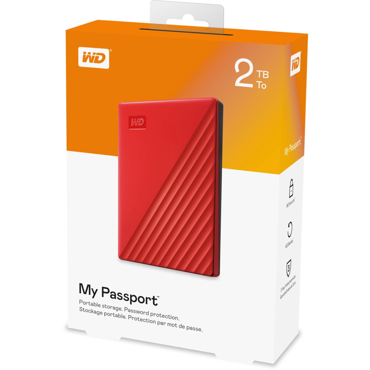 WD My Passport 2TB USB 3.0 Portable Hard Drive - Red