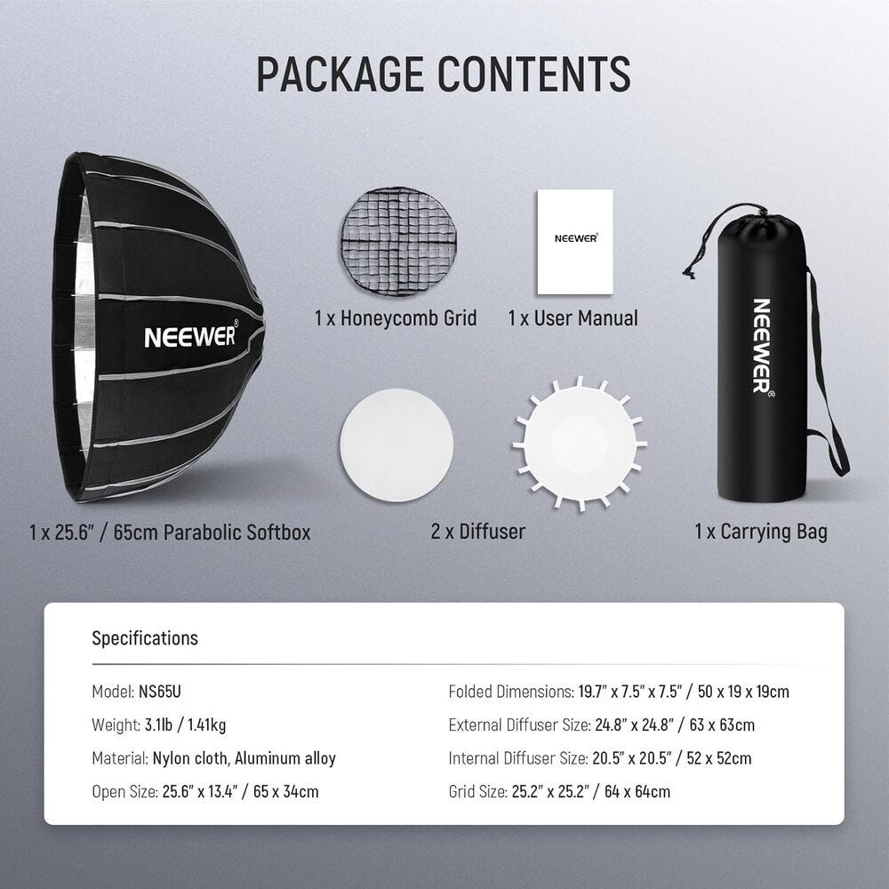 NEEWER NS65U 65cm Quick Release Parabolic Hexadecagon Bowens Mount Softbox 