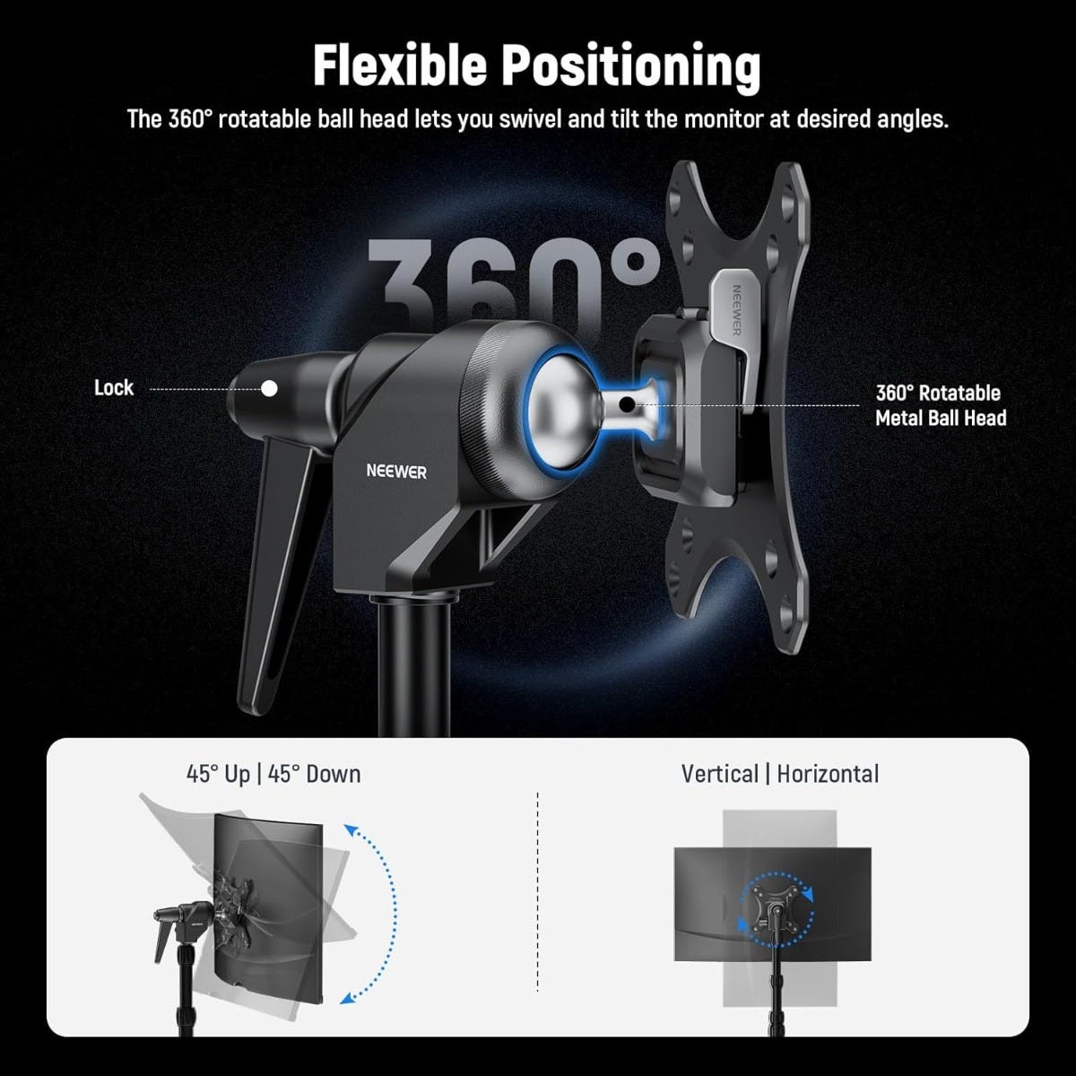 NEEWER Heavy Duty Monitor Mount Adapter for C-Stand and Lighting Stand