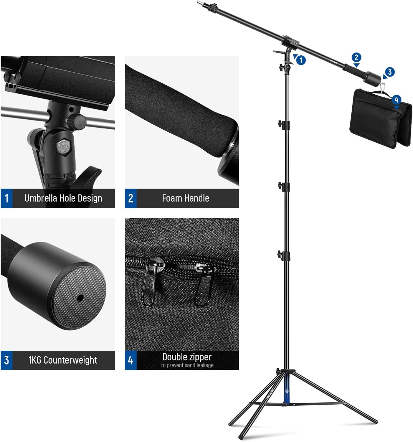 NEEWER 300cm Air Cushion Light Stand with 90-156cm Boom Kit
