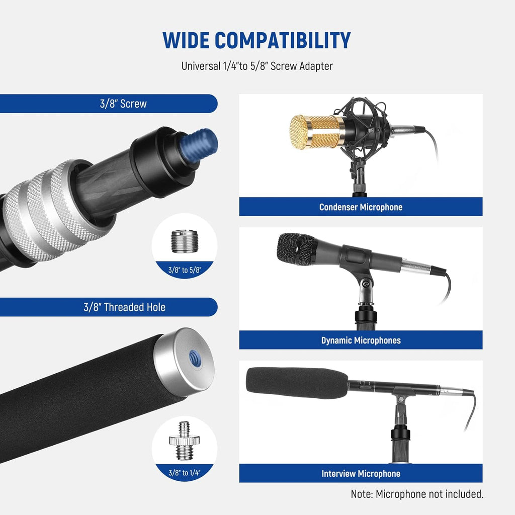 NEEWER MS-300C 75-300cm Carbon Fiber Microphone Boompole Holder