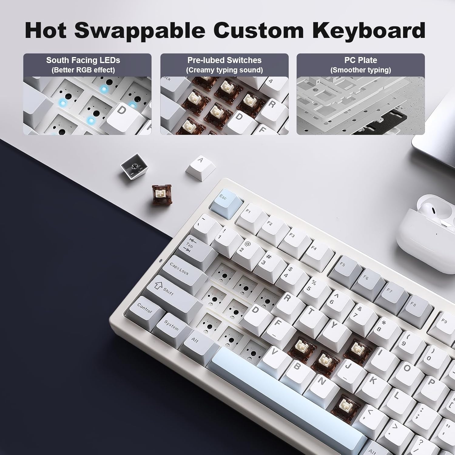 YUNZII IF99 Mechanical Keyboard with LCD Screen (White) (Cocoa Cream V2) 
