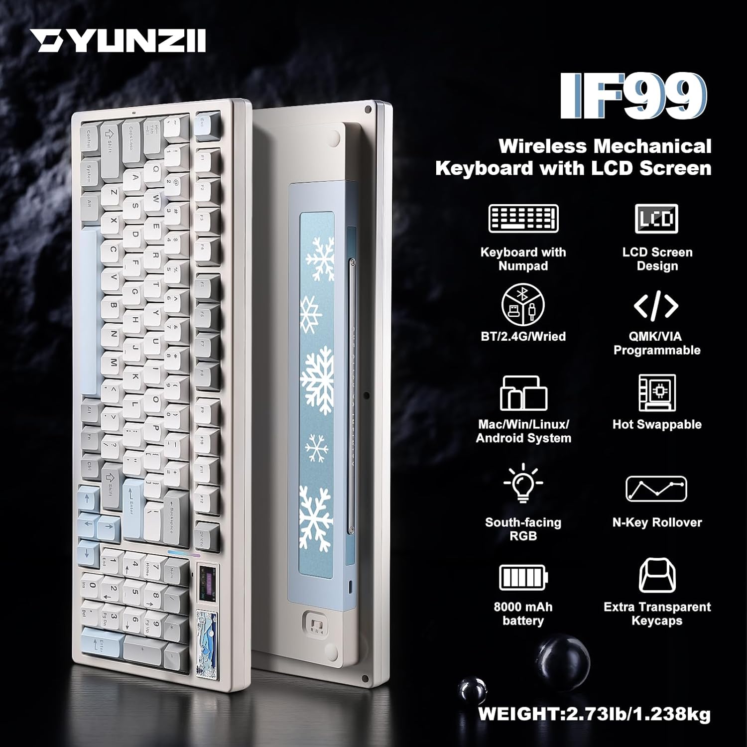 YUNZII IF99 Mechanical Keyboard with LCD Screen (White) (Cocoa Cream V2) 