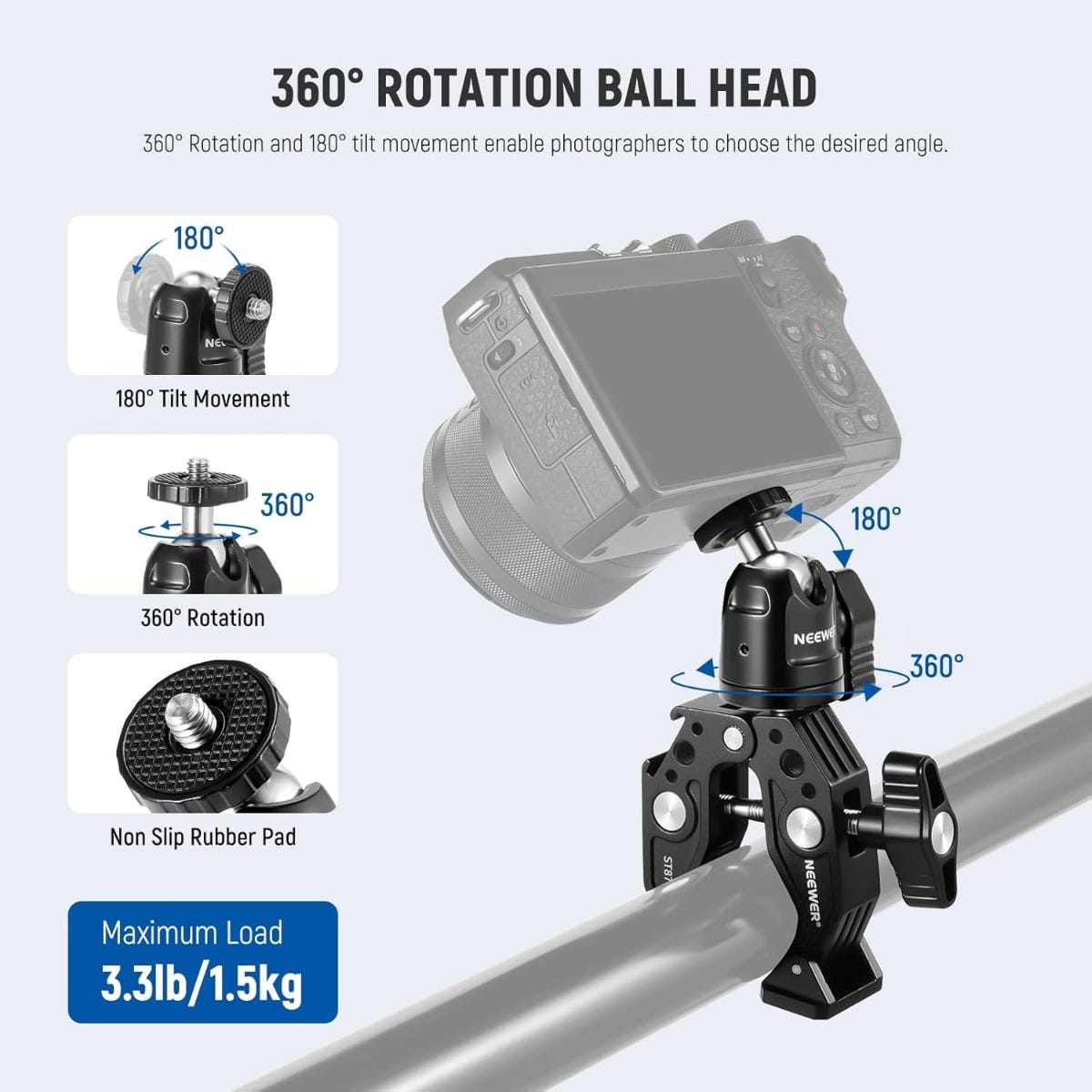 NEEWER ST87 Super Clamp with Ball Head