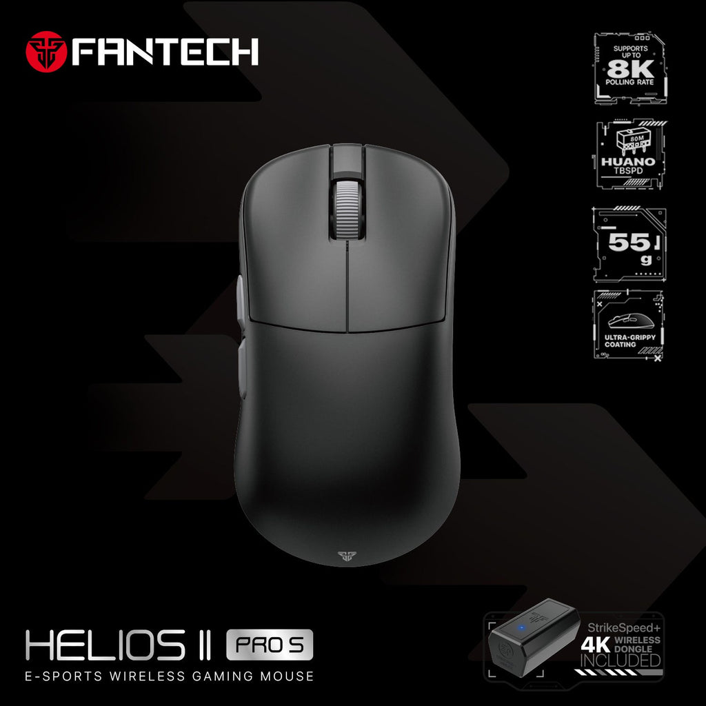 Fantech HELIOS II PRO S Wireless Gaming Mouse with 8K Polling Rate Booster (Black). 