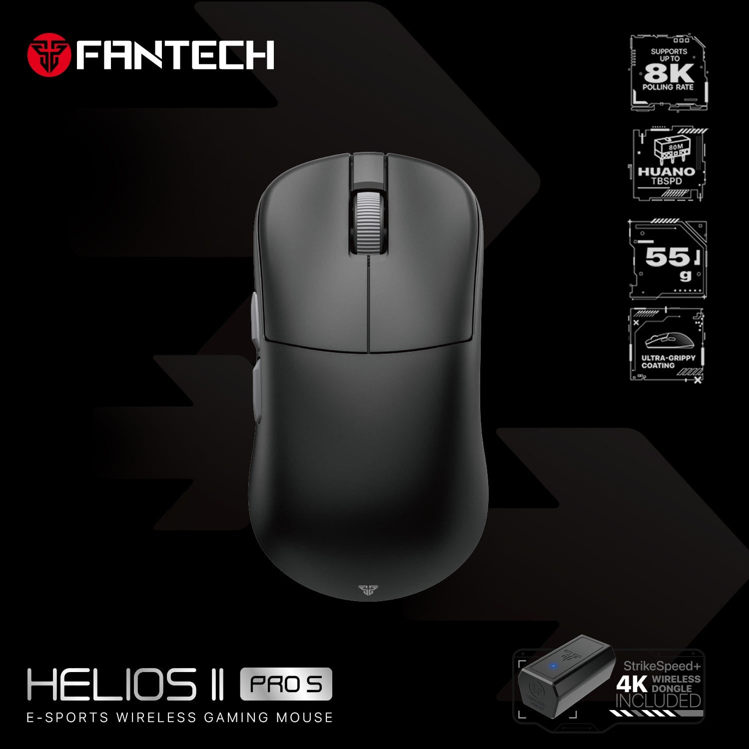 Fantech HELIOS II PRO S Wireless Gaming Mouse with 8K Polling Rate Booster (Black). 