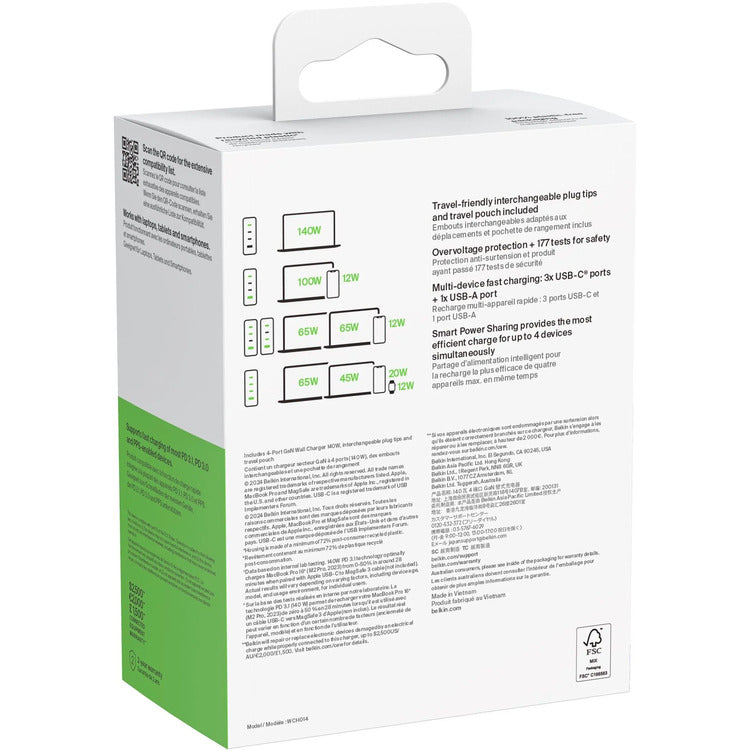 Belkin BoostCharge Pro 140W 4 Port GaN Wall Charger (White)